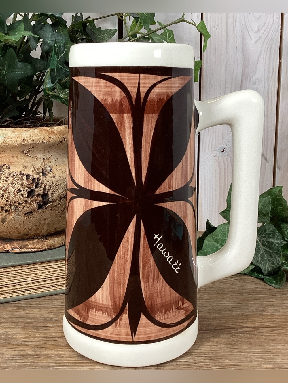 Pohaku Kiln Hand Made Hawaii Large Stein Mug Vtg Hawaiian Tiki